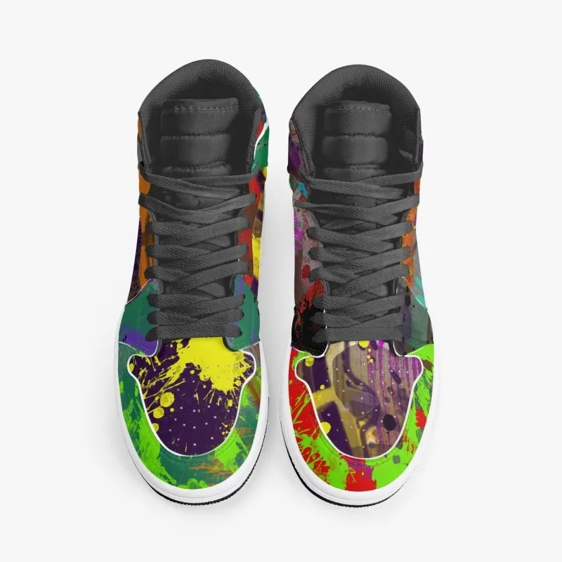 New Black High-Top Leather Sneakers - Graffiti style