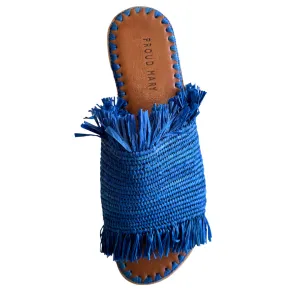 Raffia Fringe Slide (Blue)