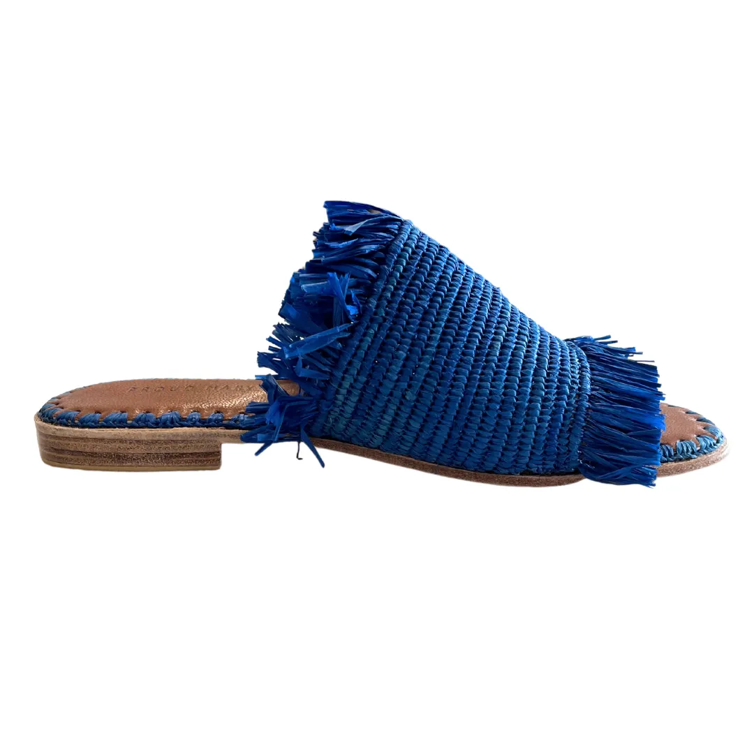 Raffia Fringe Slide (Blue)