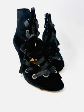 Size 8.5 Black Lace-Up Velvet Shoes Heels