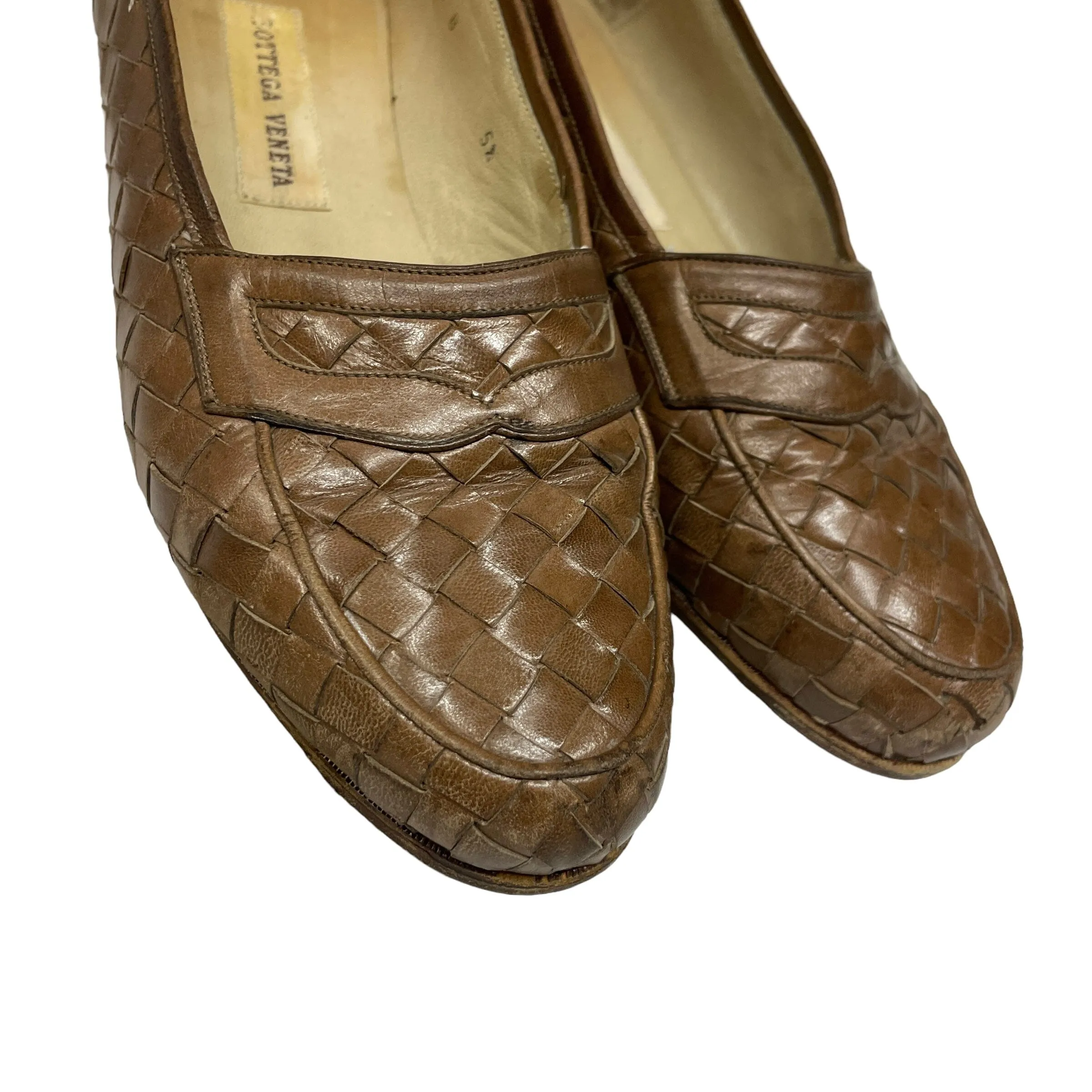 Vintage Bottega Veneta Intrecciato Weave Designer Brown Loafers Made in Italy Size 5.5